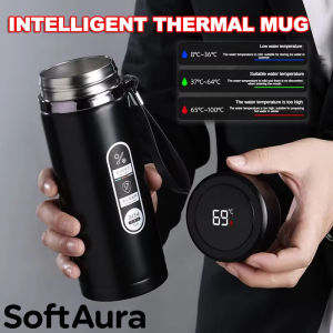 SoftAura Stainless Steel Thermos Bottle LED Temperature Display 500ML- 1L Sus304 Vacuum Flask Portable Cup 2026 New