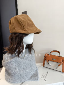 Amber Duckbill Beret Hat Velvet Flip Leather Large Head Circumference Vintage Solid Color Wide Brim Hat Face Slimming Fashionable