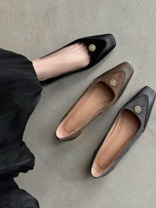 Poet Fairy French Vintage Camellia Flat Mouth Womens Low Heel Spring Genuine Leather Mosaic Flat Shoes Fashionable Casual