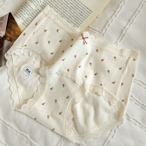 Extended Crotch Pure Cotton Womens Underwear Triangle Pants Breathable Floral Print mid Waist Comfortable Cotton Briefs
