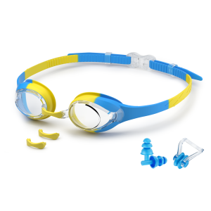 Kids Swim Goggles Swimming Eyewear Glasses Quick Adjustable Strap Anti-fog&Leak Replaceable Nose Bridge Girls Boys With Age 3-14
