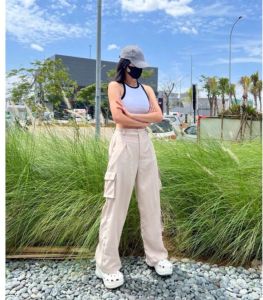 Celana Kulot Cargo Wanita celana highwaist Korean Style Kain Drill Ukuran jumbo dan standar