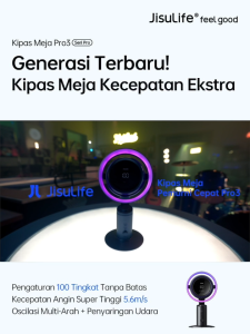 JISULIFE Kipas Meja Pro3 Dapat Diisi Ulang Angin Kuat 10000mAh Turbo Udara Pemurni Pengisian Cepat 18W Lampu dan LED Display Aliran Udara Sirkulasi Alami dengan Timer untuk Kantor Ramah Bayi