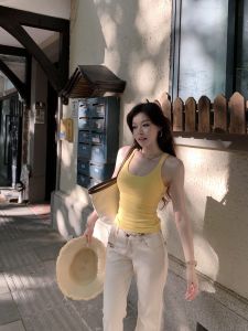 Popchee Summer Vitality 4-Color Vest with Chest Pad Workwear Style Shockproof Good Fit Breast Shaping Cotton Polyester Blend