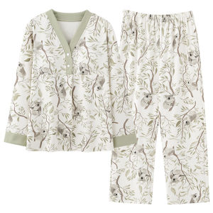 Miiow | Maternity Sleepwear Set Long Sleeve Spring Autumn Womens Home Clothes Breastfeeding Large Size Sleepwear Postpartum Robe