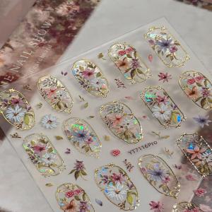 Embossed Flower Nail Art Stickers Glitter Laser Petal Self Adhesive Nail Slider Decals Decorations Accessories DIY 5D
