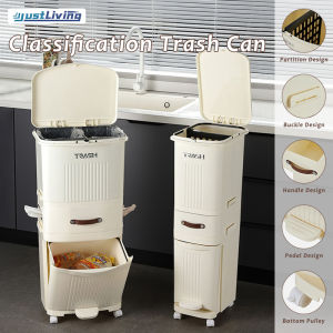 JustLiving 45/36/30L Large Capacity Garbage Household Kitchen With Lid 3 Layers Dry And Wet Separation Garbage Sorting Trash Can Movable with Universal Wheel Home Living Cleaning Equipment
