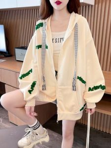 Spring Autumn Large Size Womens Embroidered Open Cardigan Jacket Loose Fashionable Design Sense Hooded Top Versatile Stylish