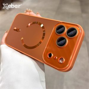 Laser Large Window Camera Matte Glass Protect For Magsafe Case For iPhone 17 16 15 14 13 Pro Max Magnetic Wireless Charge Cover