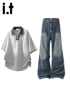 izzue | Bộ Áo Polo Jeans Phong Cách Hoa Kỳ Cổ Điển Mùa Hè Ẩm Chất