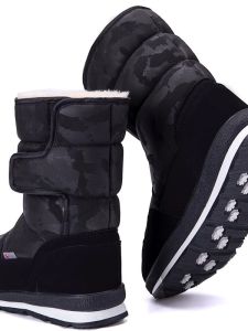 Childrens Snow Boots Girl Winter Fur Integrated Snow Fur Boots Boys Waterproof Non-Slip Cotton Shoes Fleece-lined Skiing Boots