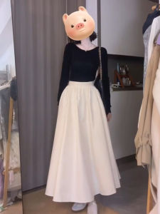 Elegant French Style Long Sleeve Dress Set Womens Spring 2025 New Small Size Fragrance Wind Long Dress A-Line Skirt