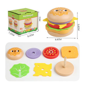 Children Pretend Play Wooden Hamburger Chips Set Kids Kitchen Toys Learning Educational Montessori Toys Pretend Play Toy