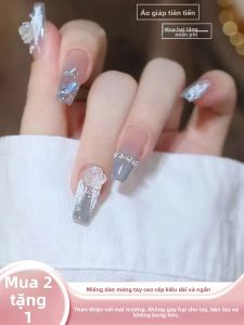 MONLEYTA | Nhựa giả móng tay thời trang mùa hè 2025 Nhựa giả móng tay ngắn trơn bóng màu băng nhạt kiểu Pháp mới của MONLEYTA