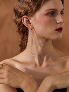 Long Tassel Earrings Womens Fashion Gold Alloy round Face Slimming Elegant Draping Ear Jewelry Spring Summer Seasonal Fresh