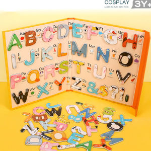 Montessori Wooden 26Pcs Magnetic English Letters Board Game Alphabets Languages Learning Book Educational Toy for Children Gifts