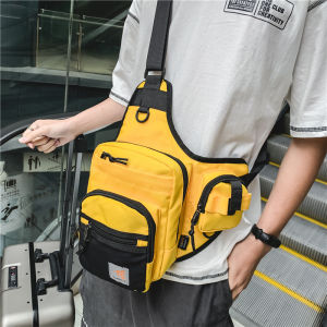 Mens Fashionable Casual Crossbody Bag Single Shoulder Sporty Tactical Leisure Backpack Nylon Material Zipper Closure Pure Color