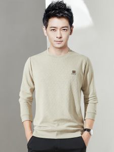 ROMON | Áo nỉ nam Lormon cổ tròn dệt kim lót lông cừu dài tay thời trang xuân thu thường ngày không cần ủi polyester dài vừa phải