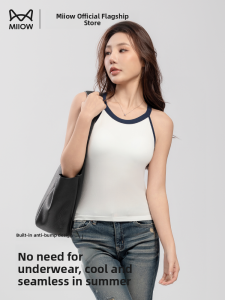 miiow | Fashionable Color Block Round Neck Sleeveless Vest Womens Strap Vest With Chest Pad Versatile Modal Fabric Spring 2025