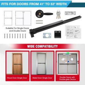 For 104~134cm Door Panic Bar Exit Device Black Push Bar for Exit Doors & Exit Lever with Key