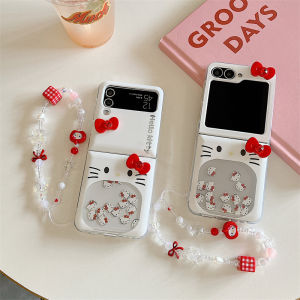 เคสโทรศัพท์มือถือ Kitty Cat Flip Cover สำหรับผู้หญิง ป้องกันการตกหล่น ดีไซน์น่ารัก เคสโทรศัพท์มือถือแบบพับได้ Samsung ZFlip7 FE ZFlip6/5 ZFlip4 ZFlip3