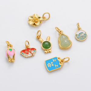 1PC Copper Gold Color Plated Drop Oil Glass Pendant Bracelet Charms For Handmade Bracelet Necklace Keychain DIY Jewelry Making Accessories