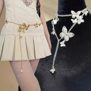 Y2K Retro Butterfly Waist Chain Women Girls Exquisite Long Tassel Belly Body Chain Metal Belt Multi-purpose Decorative Waist Strap