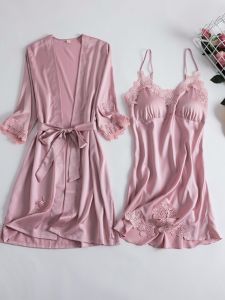 ชุดนอนผ้าไหมน้ำแข็งเซ็กซี่ ชุดนอนผู้หญิงฤดูร้อน ชุดนอนผ้าไหมน้ำแข็งบาง ชุดนอนผ้าไหมน้ำแข็งสองชิ้นพร้อมแผ่นรองหน้าอก ชุดนอนเจ้าสาว ชุดนอนเช้า