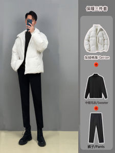 Lambswool down Cotton-Padded Coat Mens Winter Thickened Padded Jacket Jinjiang Cotton-Padded Coat Fashion Brand Casual Suit Stand Collar Coat Men