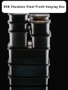 304 Stainless Steel Food Storage Containers Record Storage Date Lunch Box Leakproof Lids Fresh-keeping Sealed Black Box