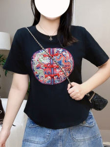 plus Size Womens Fashionable Short Sleeve T-Shirt Embroidered Button up Vintage Retro Style Summer Top Korean Loose Fit Classic Pattern