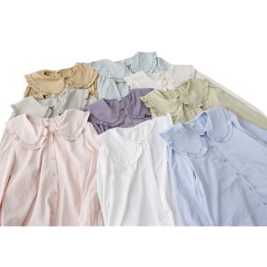 Homemade Fall and Winter New Arrival French Style Cute Youth-Looking Wooden Ear Doll Collar Wide Loose Shoulder Shirt Womens Bottoming Shirt Tops