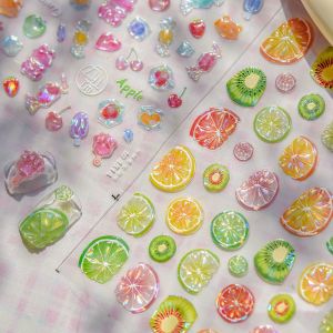 1pcs 5D Colored Lemon Jelly Nail Stickers Sweet Fruits Cartoon Calw Bear Candy Self Adhesive Nail Art Stickers Cute Nail Parts