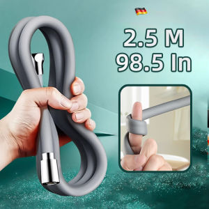 2.5 m Grey Extra Long Silicone Shower Hose Universal Handheld Shower Head Extension Pipe with Brass Nut Bathroom Accessories