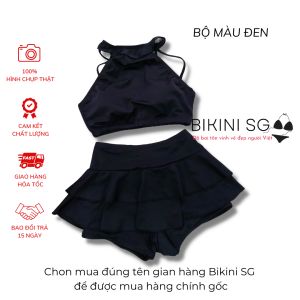 Đồ bơi nữ bikini 2 mảnh cổ yếm kín đáo 4 dây  phối quần chân váy 2 tầng đủ màu đi biển đẹp Áo Tắm SG