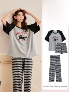 miiow | Catwoman Summer Sleepwear Womens Home Clothes Set Cute Cartoon Three-piece Womens Style Can Be Worn Outside Short Sleeve Round Neck