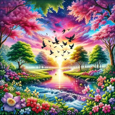 Evershine Diamond Painting Sunset Landscape Full Square Round Mosaic River DIY Embroidery Tree Handmade Gift