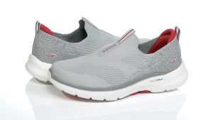 Giày chạy bộ Skechers Gowalk 6 gót muối tiêu cho nam màu trắng bạc