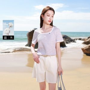 3COLOUR·S | Plus Size Elegant Purple Textured Square Neck T-Shirt
