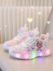 New 2024 Berlampu Kasut Priness Budak Perempuan Kid Girl Sports Shoes LED Light Up Elsa Shoes