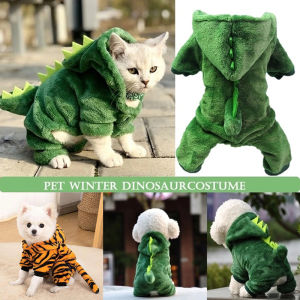 Funny Pet Clothes Coral Fleece Warm Dog Costume Cute Dinosaur Tiger Cosplay Soft Cotton Hoodie Outfit Pet Accessories
