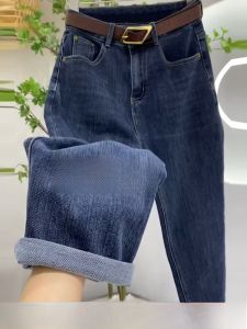 Soft Cotton Stretchy Womens Jeans Harlan Dad Pants Loose Fit High Waist Straight Leg Nine Points Casual Trousers for plus Size