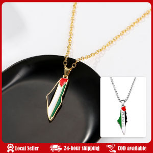 Palestine Map Pendant Keychain for Women Men Stainless Steel Map Geography Key Ring Jewelry Vintage Jewelry