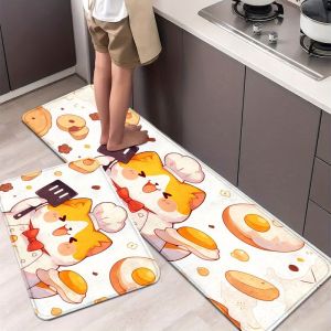 Cute Chef Cat Kitchen Mat Soft Non Slip Baking Print Runner Laundry Room Home Decor Washable Animal Themed Floor Carpet