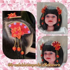 JEPITAN RAMBUT EDISI MERAH / JEPITAN RAMBUT EDISI IMLEK / PITA CNY ANAK / JEPITAN NATAL / JEPIT RAMBUT IMPORT / JEPIT RAMBUT ANAK MEWAH / JEPITAN LUCU - 1PSG = 2PCS / CNK-7826