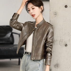 OUCAO | Short Fashionable Thickened PU Leather Jacket