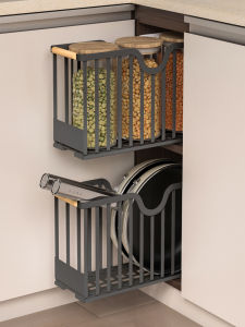 Pull out Shelf Narrow Kitchen Sink Storage Rack Drawer Seasoning Pot Basket No Drilling Carbon Steel Kitchen Storage Organizer