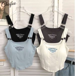 Summer Hot Girl Camisole Tank Top With Chest Cushion Fashion Letter Embroidered Camisole Vest Back Design Tank Top Slim Fit Short Top Soft Comfortable Cool Breathable Vest Top
