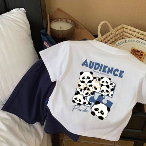 Cotton Short Sleeve T-shirt with Cartoon Panda Print for Children