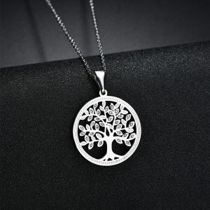 Kissmoon Stainless Steel Zircon Tree of Life Pendant Necklace for Women Men Hollow Round Tree Necklace Lucky Amulet Jewelry Gift
